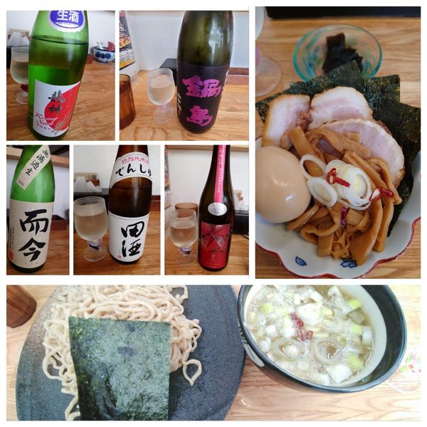 「特製つけそば（200g）＋ プレミアム日本酒×5」@中華そば専門 とんちぼの写真