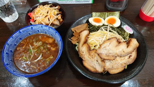 「ネギつけそば（小） 850円+賄いチャーシュー丼 280円」@麺屋こうきの写真