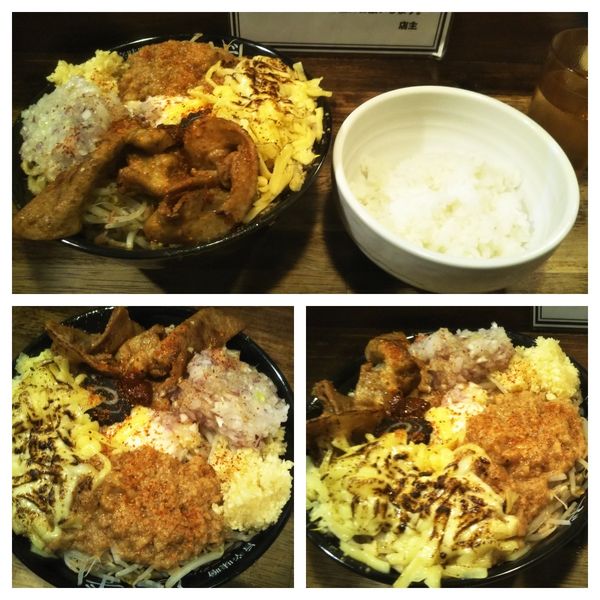 「まぜそばミソアブラマシマシ➕大盛り➕ライス➕炙チー➕大蒜➕辛」@旨辛味噌らーめん ぼんずの写真