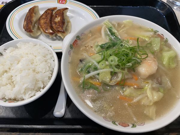 「五目あんかけタンメン・フェアセットB（ご飯・餃子３個）」@餃子の王将 熊谷駅東口店の写真