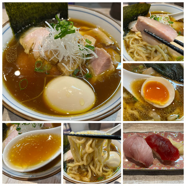 「手火山式地鶏とかつお節の中華そば1200円握り380円」@中華そば 四つ葉の写真