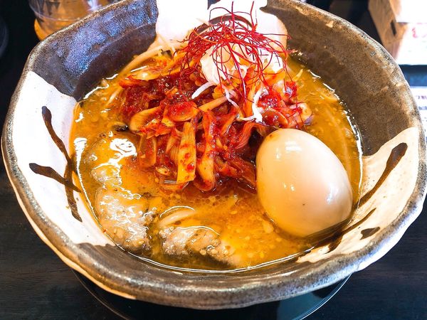 「炙り味噌ラーメン（無料C P）、味玉.辛ネギ（各100円）」@仙台炙り味噌ラーメン 政宗の写真