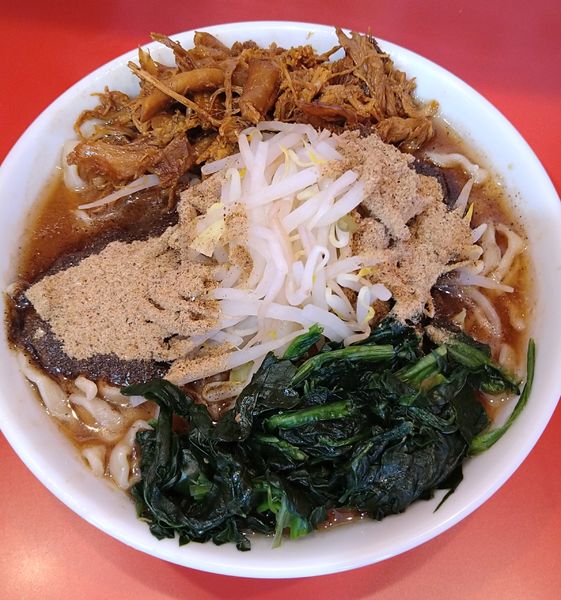 「らーめんミニ+魚粉W､鶏ほぐし､ほうれん草」@麺屋 桐龍 久喜店の写真