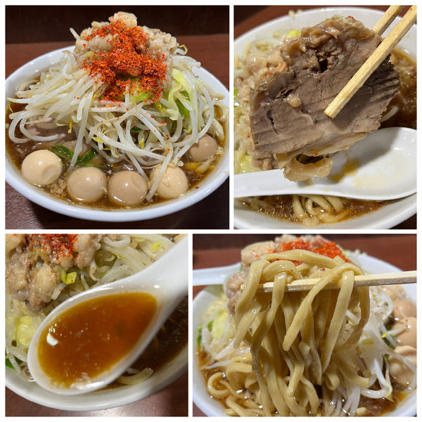 「ラーメン 820円 (ニンニクアブラ)味付けうずら 100円」@D麺の写真