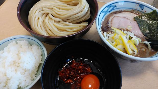 「つけ麺(中)/ラッコマン/小ライス」@中華そば つけ麺 村岡屋の写真