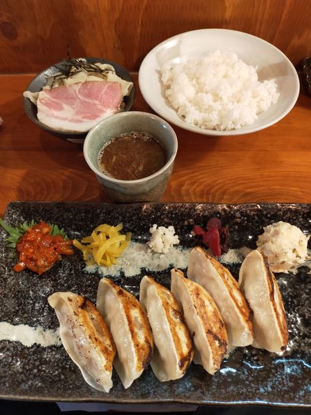 「つけ汁餃子麺定食」@口樂の写真