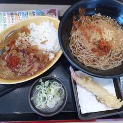 朝そば(カレー)390円、クーポンで海老天150円が無料