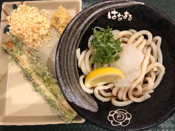 「おろしぶっかけ冷小340円ちくわ磯辺揚げ110円」@はなまるうどん ビビット南船橋店の写真