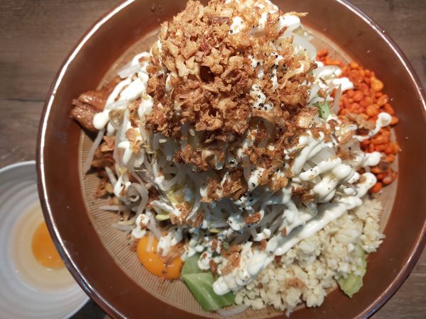 「汁なし大1000円(700g)+生卵50円」@麺屋 浜一の写真