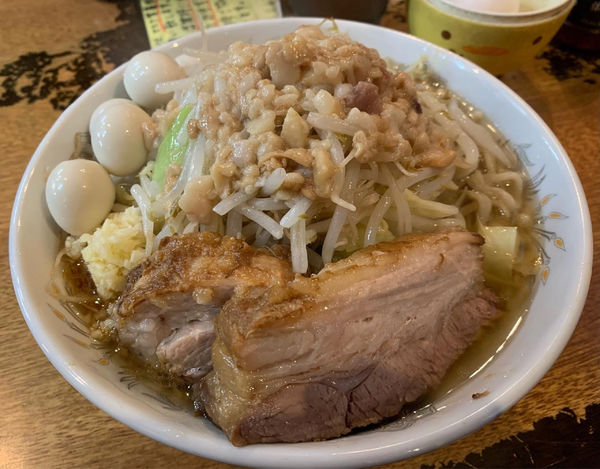 「小ラーメン+うずら+生卵 ￥800+￥100+￥50」@ラーメン二郎 会津若松駅前店の写真