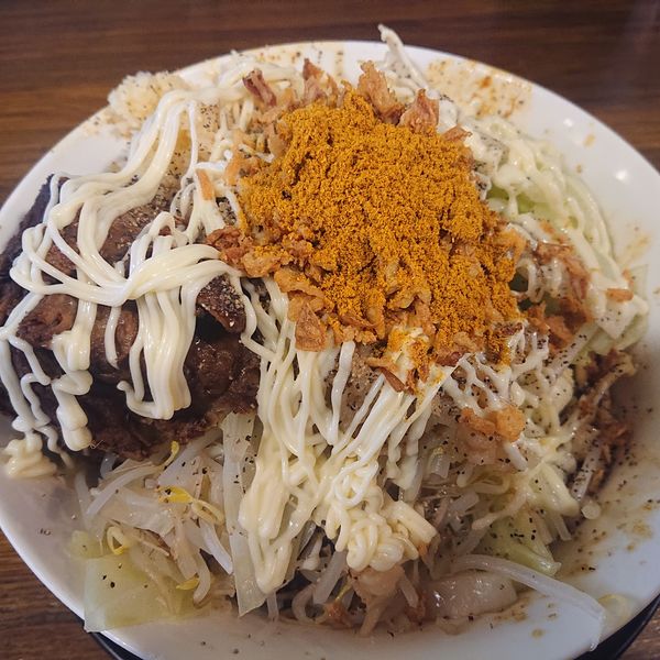 「カレー汁なし1000円(にんにく・野菜・脂増し)」@道の途中の写真