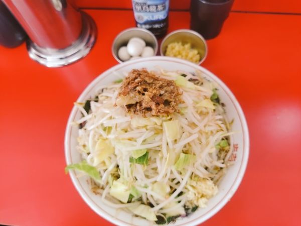「小ニンニク少なめアブラ少しうずらしょうが」@ラーメン二郎 ひたちなか店の写真