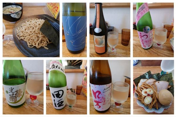 「特製つけそば+プレミアム日本酒×6」@中華そば専門 とんちぼの写真