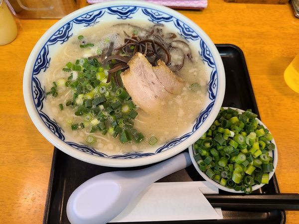 「博多ラーメン+ネギ+替玉」@由丸製麺所の写真