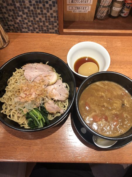 「エビトマト豚骨つけ麺(並280g)900円➕煮卵10」@魚貝中華そば 西尾久さんごの写真