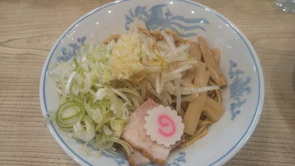 「サッポロ赤星+メンマ皿+半熟玉子→油そば+(¥1,400)」@らーめん 高尾の写真