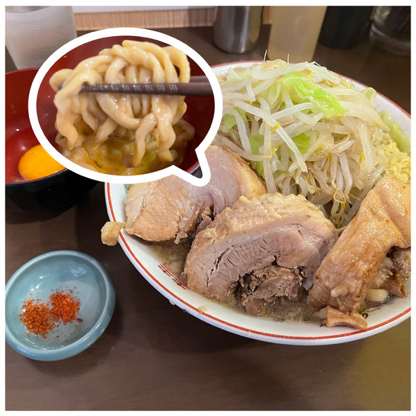 「ラーメン 750円 ③らうどん麺 豚マシ200円 生卵50円」@自家製麺 まさきの写真