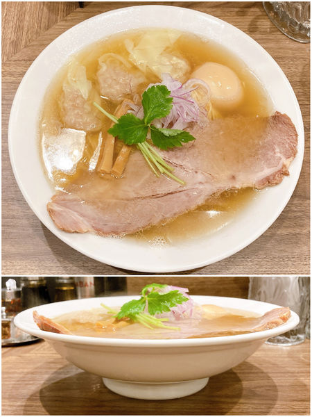 「支那そば(塩)＋肉雲呑＋久慈鶏の半熟煮卵」@支那蕎麦 大丸の写真