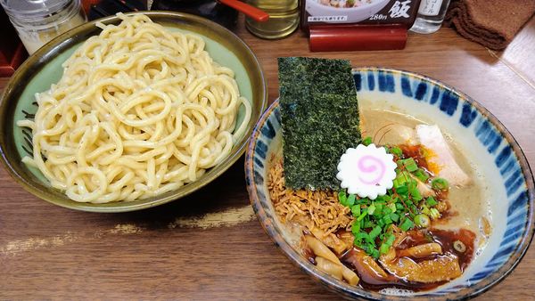 「辛搾り(中･あつもり)+メンマ」@つけめん 三三㐂の写真