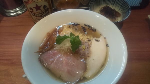 「サッポロ赤星+塩SOBA・鯛スープ+鯛めし(¥1,400)」@麺処 源玄の写真