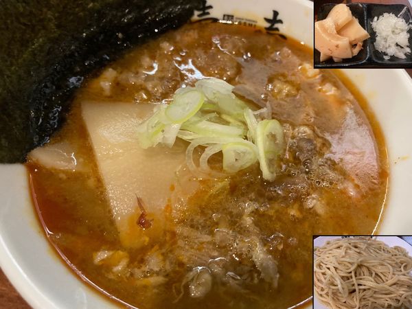 「辛付麺(大)(辛さ控えめ)＋焼豚＋玉葱＋筍」@付麺屋 壱志の写真