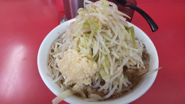 「小ラーメン(麺少なめ)750円ニンニク、野菜」@ラーメン二郎 茨城守谷店の写真