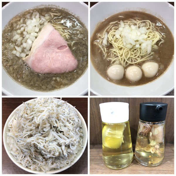 「イカ煮干三昧 淡麗イカ煮干ソバ背脂入り＋濃厚焙乾イカ煮干ソバ」@Noodle&Spice curry 今日の1番の写真