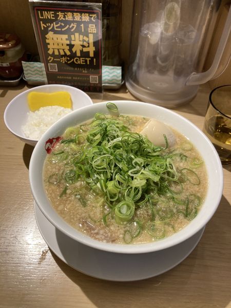 「チャーシュー麺＋九条ネギ＋味付半熟玉子＋無料ライス」@京都銀閣寺 ますたにラーメン 日本橋本店の写真