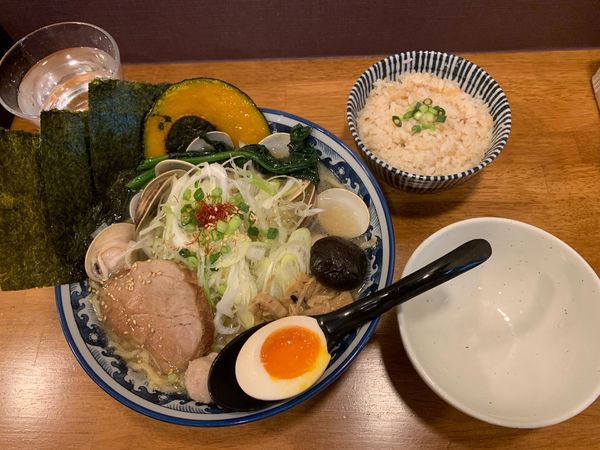 「特製活はまぐり大盛＋帆立炊込御飯」@和風楽麺 四代目 ひのでや 大宮店の写真