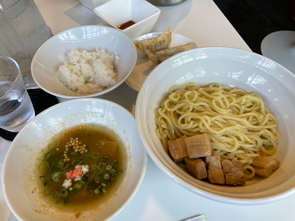 「Bセット（つけ麺、焼き餃子、甘味、半ライス）」@らーめんと甘味処 九月堂の写真