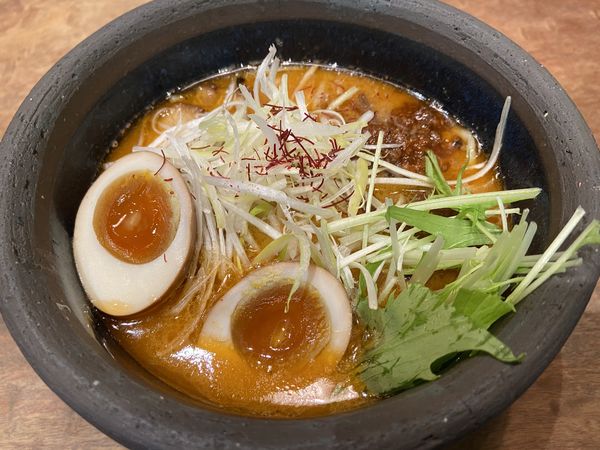 「特製海老ポタらぁめん（麺・大盛）」@俺の創作らぁめん 極や 上野広小路店の写真