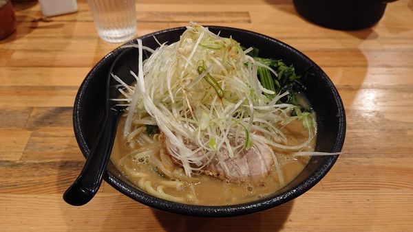 「味噌豚骨ラーメン 長ネギ ホウレン草」@ぼっけもんの写真