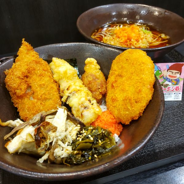 「【期間限定】満腹太郎のり弁セット(¥700)+コロッケ(クー」@ゆで太郎 西五反田2丁目店の写真