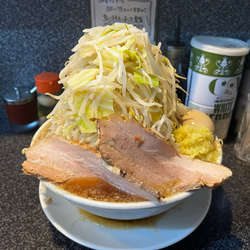 ラーメン　味玉　野菜750極太麺生姜玉ねぎアブラ