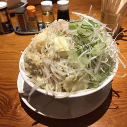ラーメン中、野菜・ニンニクマシ、ネギトッピング