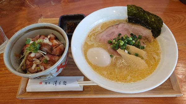 「鶏濃厚そば 850円 + 焼豚ごはん 450円 + クーポン」@麺匠 清兵衛 下赤坂店の写真