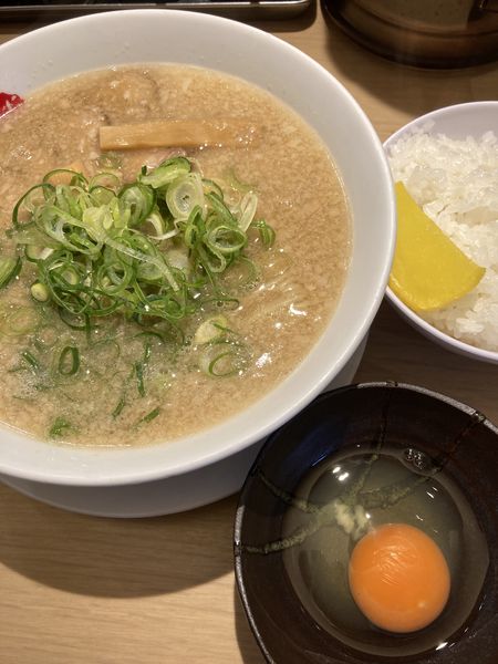 「ラーメン、並ライス、生卵」@京都銀閣寺 ますたにラーメン 日本橋本店の写真