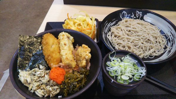 「満腹太郎のり弁セット、かきあげ(クーポン)」@ゆで太郎 荒川沖店の写真