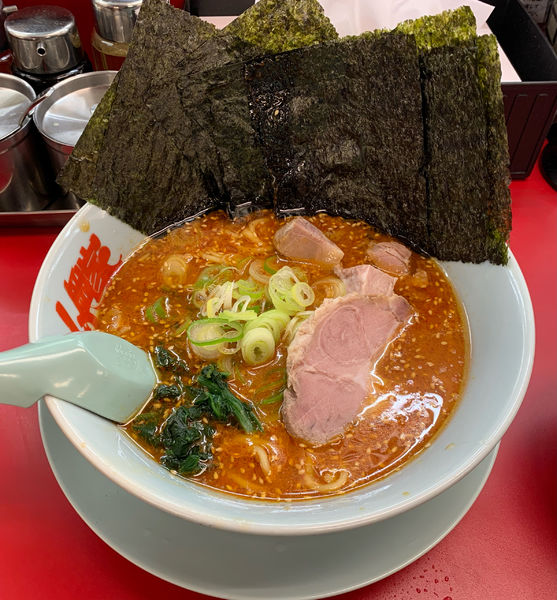 「辛味噌ラーメン+のり+半ライス ￥790+￥120+￥130」@ラーメン山岡家 土浦店の写真