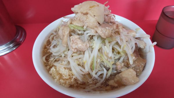 「小ラーメン(麺少なめ)750円ニンニク、野菜、脂」@ラーメン二郎 茨城守谷店の写真