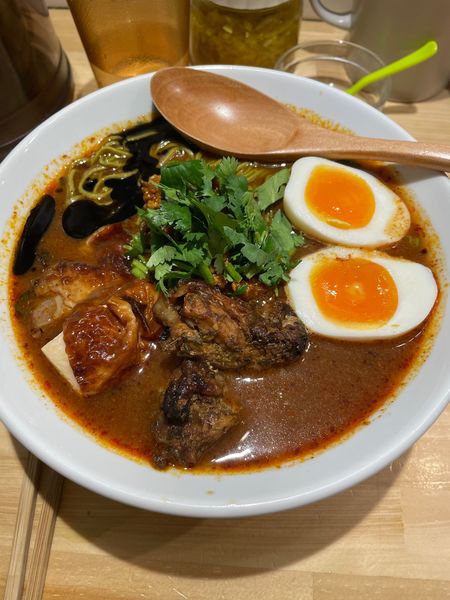 「特製チリトマラーメン（麺増量・辛さ２）」@チリトマラーメン THANKの写真