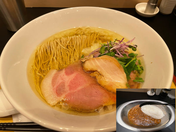 「塩ワンタン麺1050円、ミニカレー300円」@RAMEN百舌鳥の写真