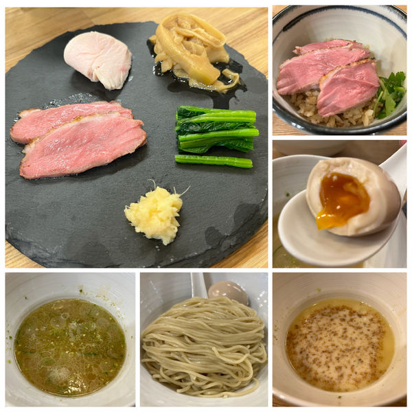 「味玉白味噌山椒つけそば1100円鴨肉炊き込みご飯400円」@中華そば きなりの写真