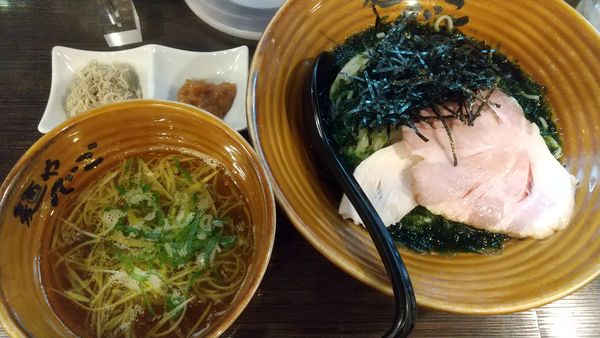 「生海苔昆布水の煮干しつけそば（限定A）1150円」@麺や でこの写真