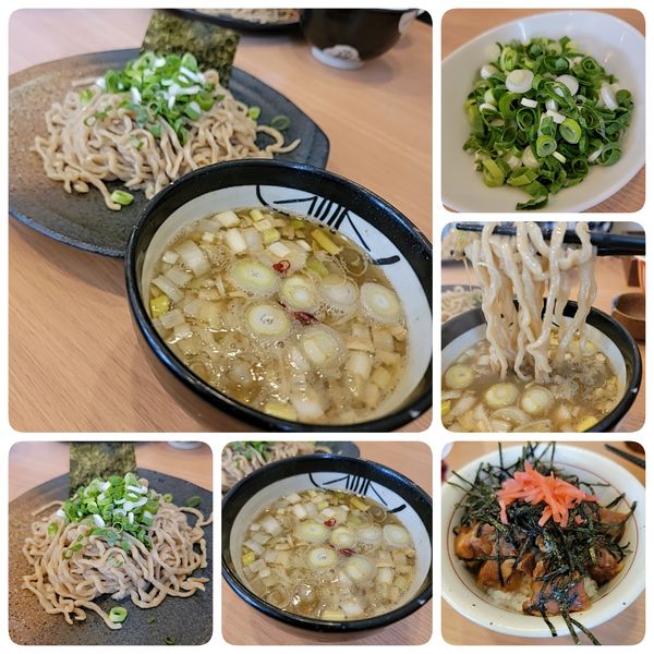 「つけそば200g佐藤さんちの九条ネギ豚バラなんこつごはん」@中華そば専門 とんちぼの写真