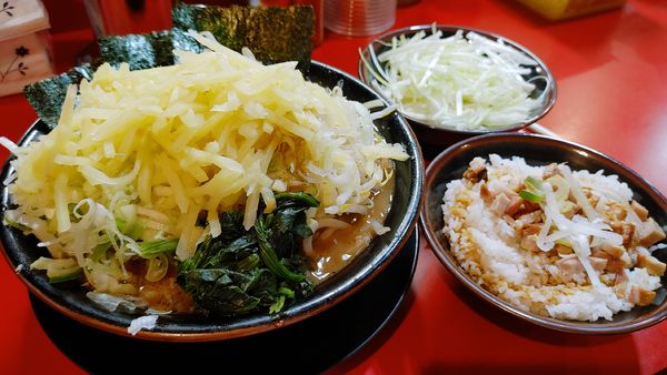 「チャーシューメン大・賄い飯し・ネギもやし・白髪ネギ・薬味」@家系ラーメン とらきち家の写真