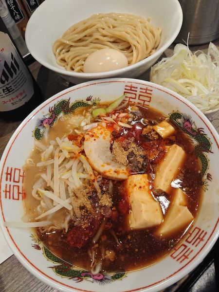「ビール中瓶 ＋ 濃厚麻婆つけめん ＋ 味玉 ＋ ネギ」@つけめんTETSU 京王モール新宿店の写真