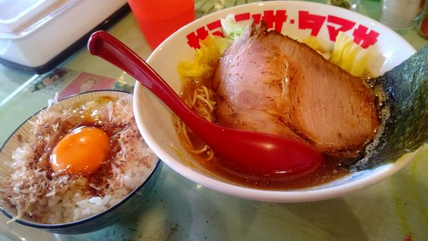 「朝ラー醤油５００円（魚介煮干し変更）&TKG１００円」@ハイデン.コッコFACTORYサマンサ・タマサの写真