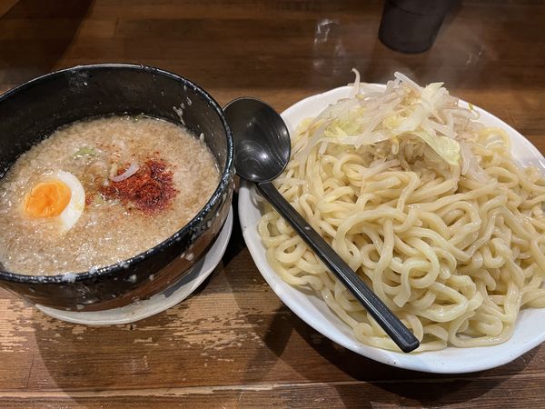 「我流つけそば（多め）＋野菜」@麺 池谷精肉店の写真