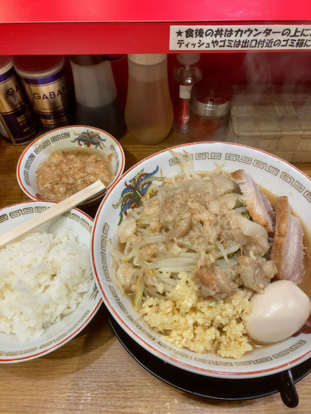 「ミニラーメン+肉かす脂+ご飯」@豚山 荻窪店の写真